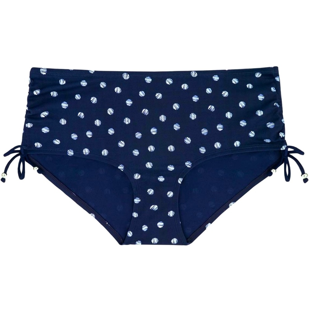 Navy Polka Dot High-Waist Swim Briefs